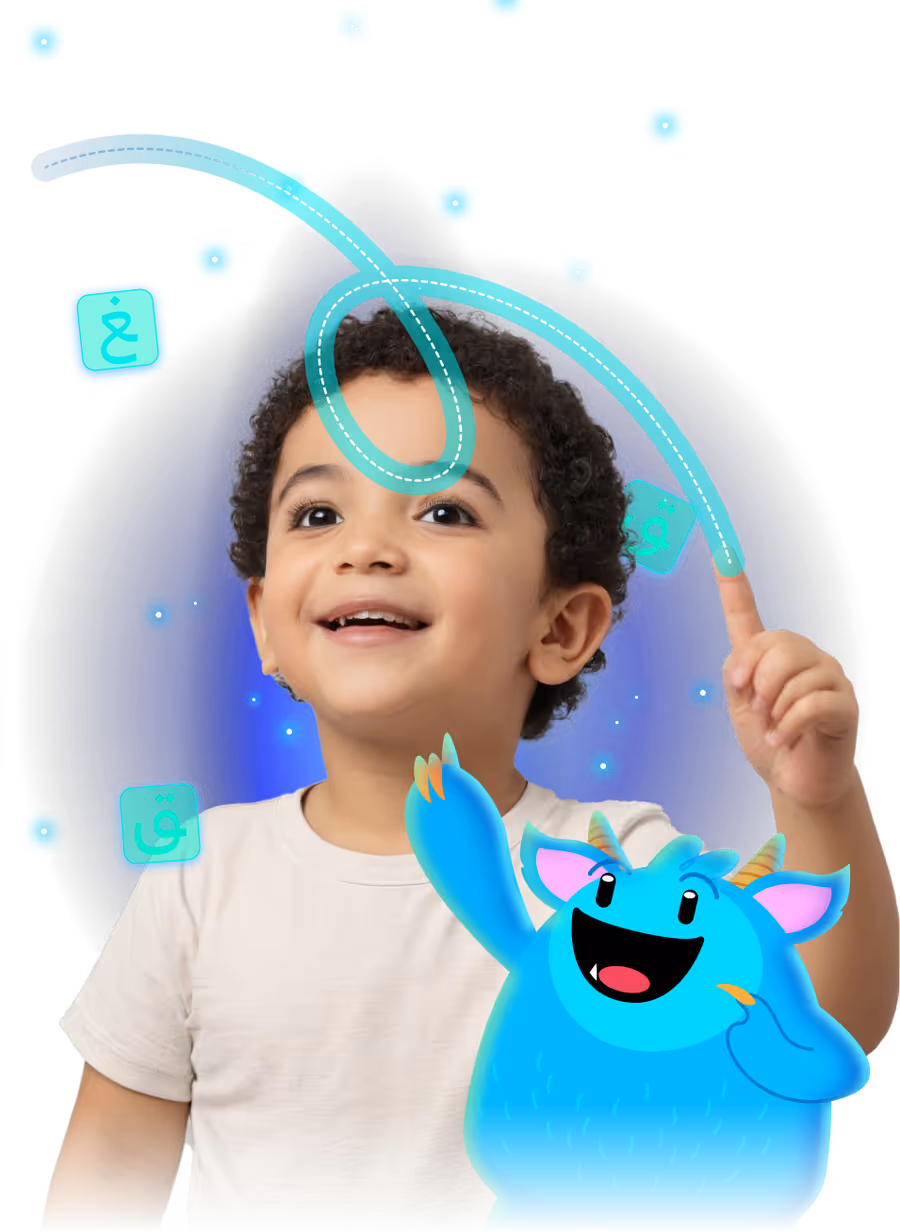 A child learning Arabic with the Arabic4Kids app