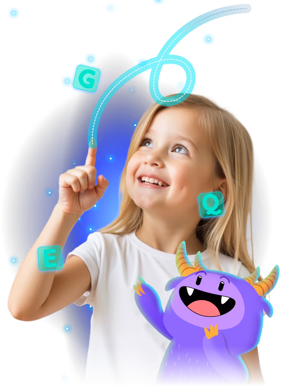 A child learning English with the English4Kids app