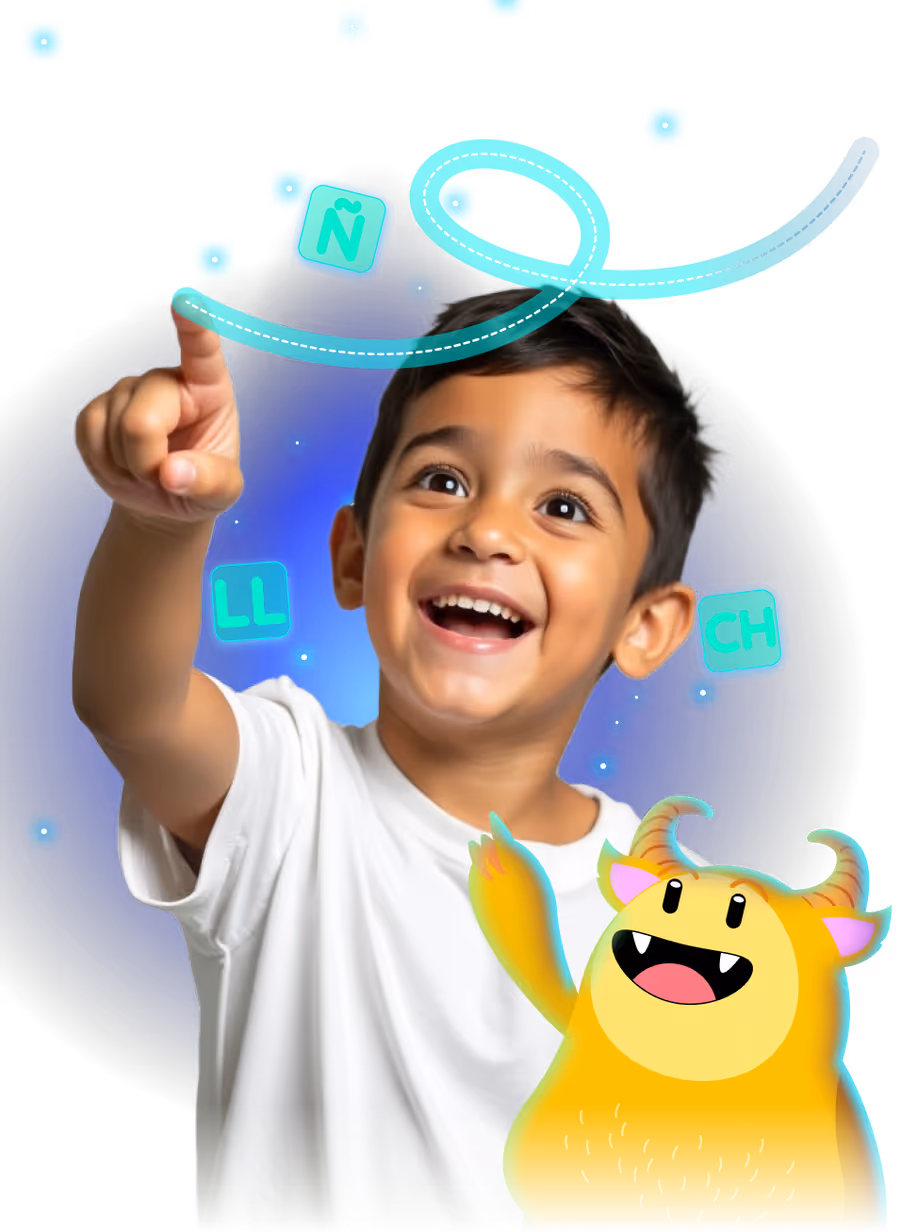 A child learning Spanish with the Spanish4Kids app