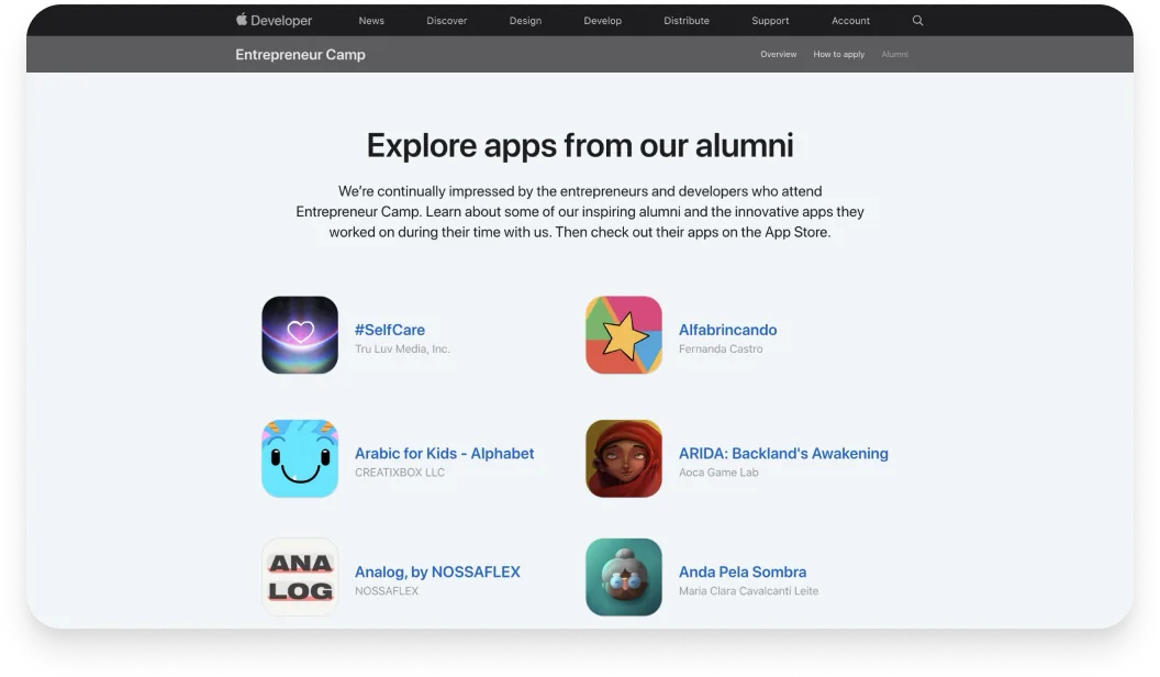 صفحة مطوري Apple لخريجي Entrepreneur Camp تُدرج Arabic for Kids من CREATIXBOX LLC